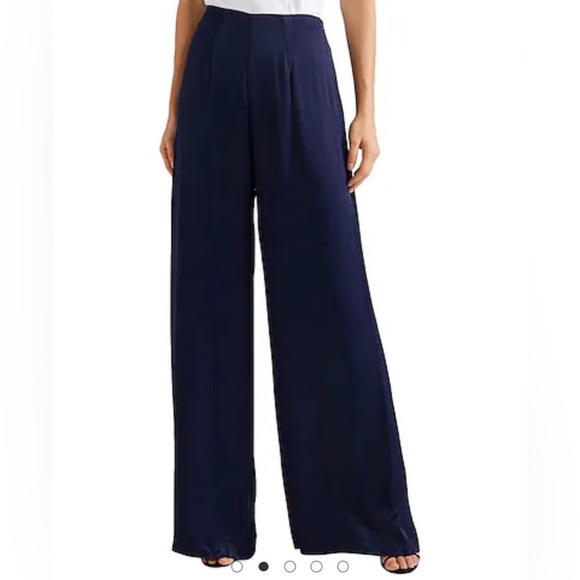 Les Heroines by Vanessa Cocchiaro Wide Leg Trouser Pants Navy Blue Satin Size 8 - Picture 5 of 13